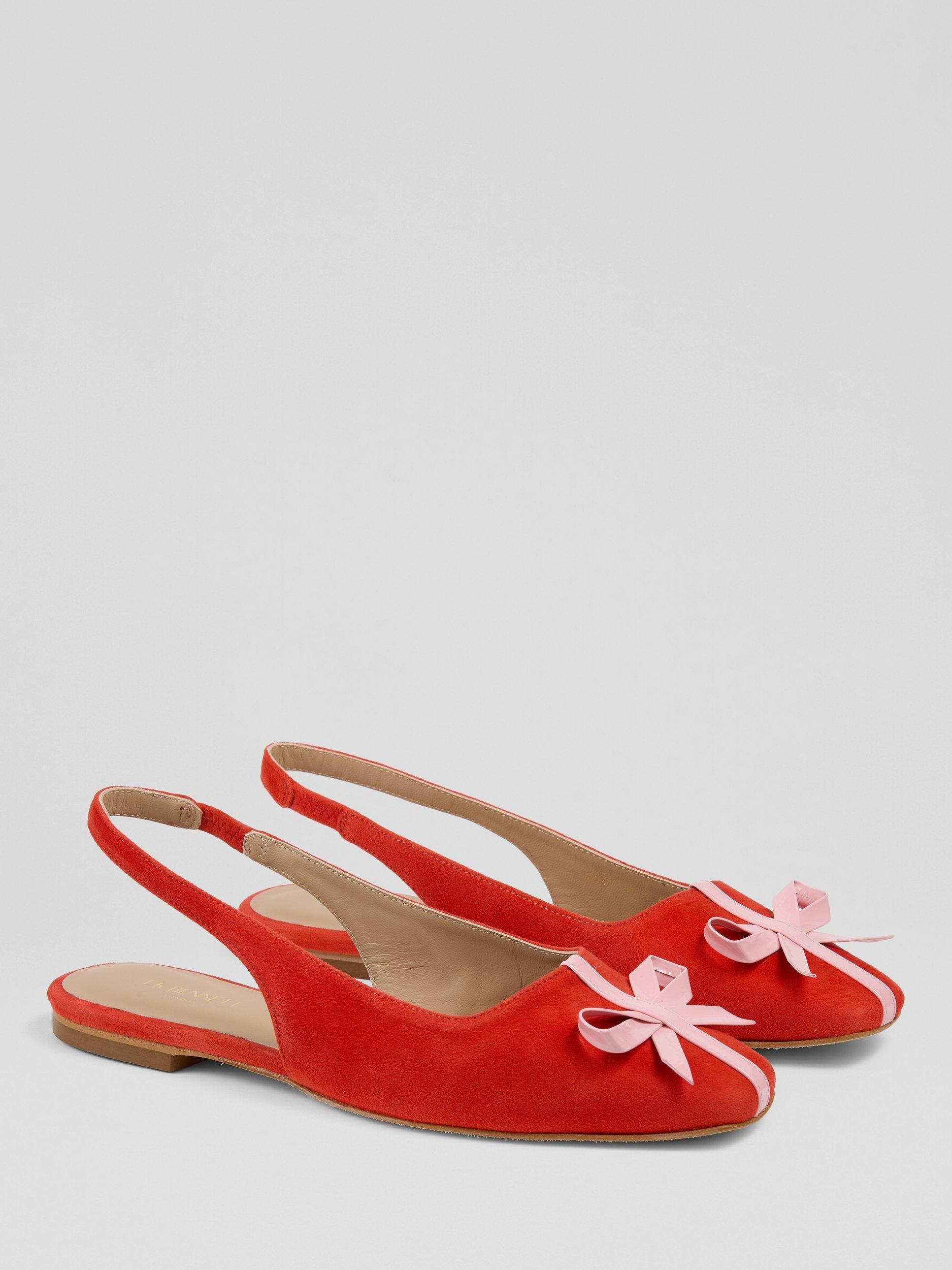 Product image 2 of 3, which shows L.K.Bennett Frieda Bow Slingback Suede Ballet Flats, Red, 2