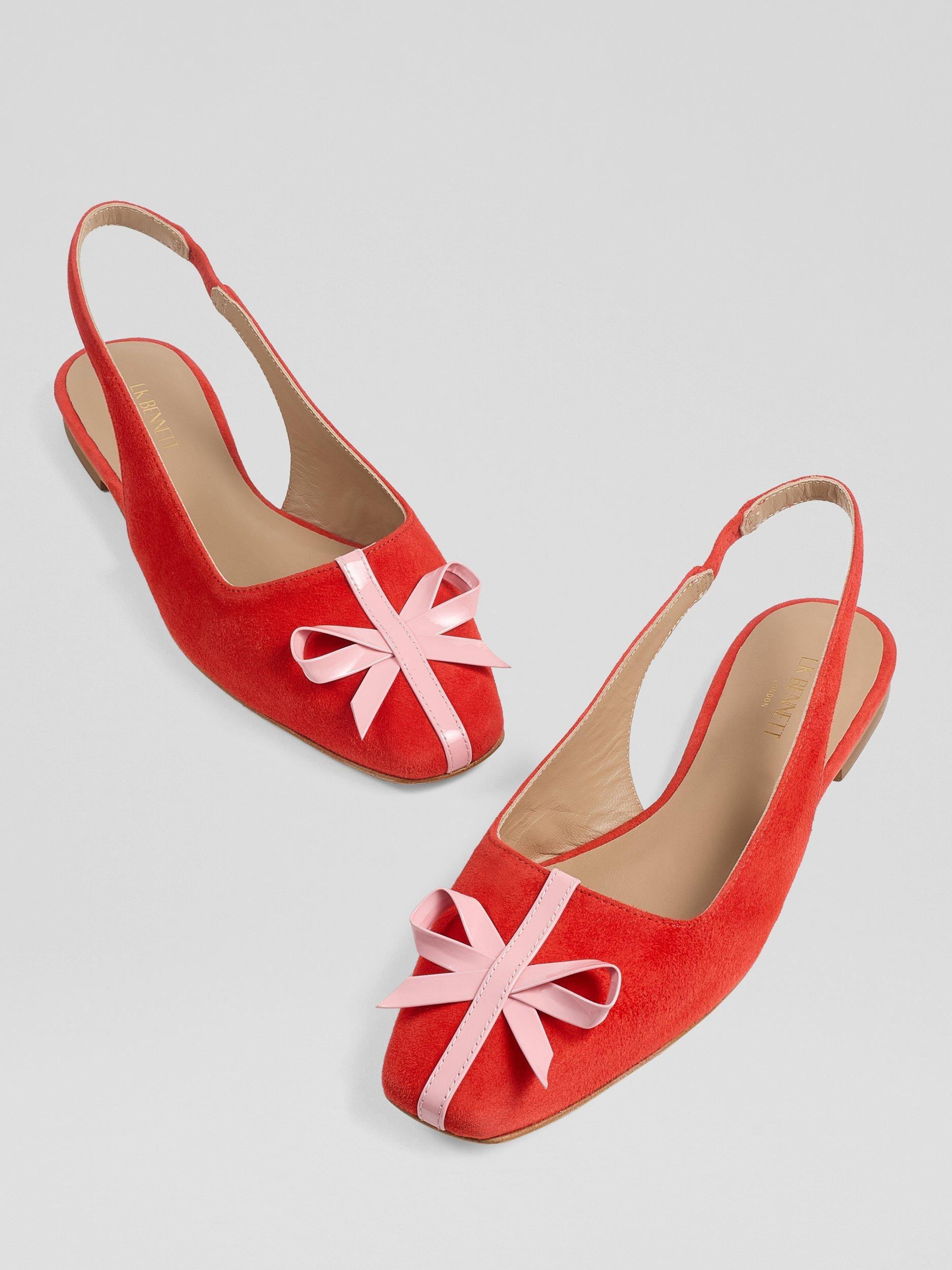 Product image 3 of 3, which shows L.K.Bennett Frieda Bow Slingback Suede Ballet Flats, Red, 2