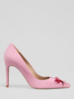 L.K.Bennett Kittie Bow Stiletto Heel Suede Court Shoes, Pink, Pink