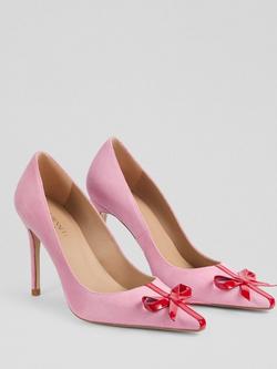 L.K.Bennett Kittie Bow Stiletto Heel Suede Court Shoes, Pink - view 2, Pink