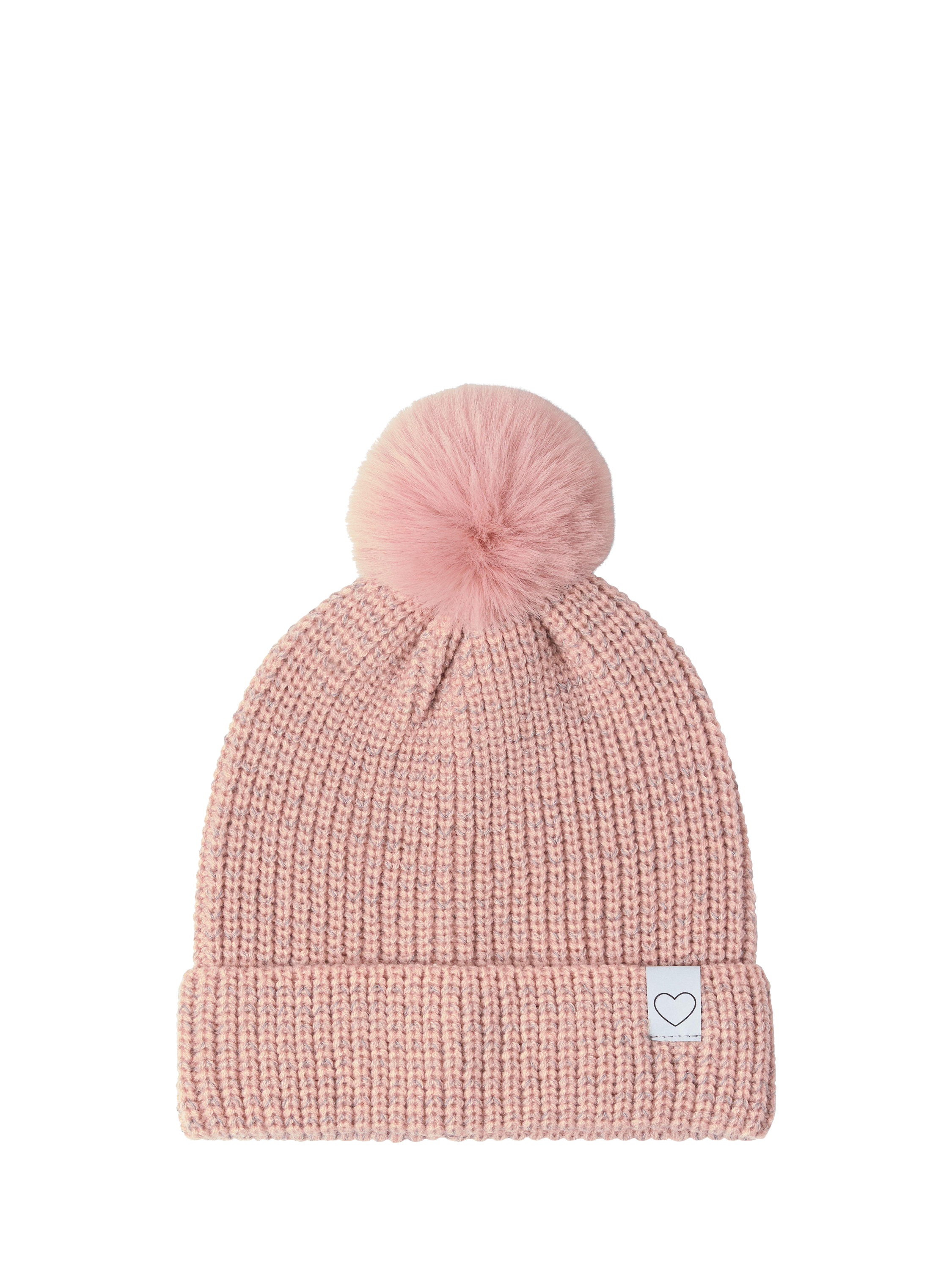 Product image 1 of 3, which shows Lindex Kids' Knitted Bobble Hat, Dusty Pink, 5-7 years