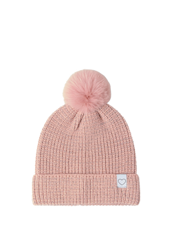 Lindex Kids' Knitted Bobble Hat, Dusty Pink, Dusty Pink