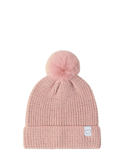 Lindex Kids' Knitted Bobble Hat, Dusty Pink, Dusty Pink