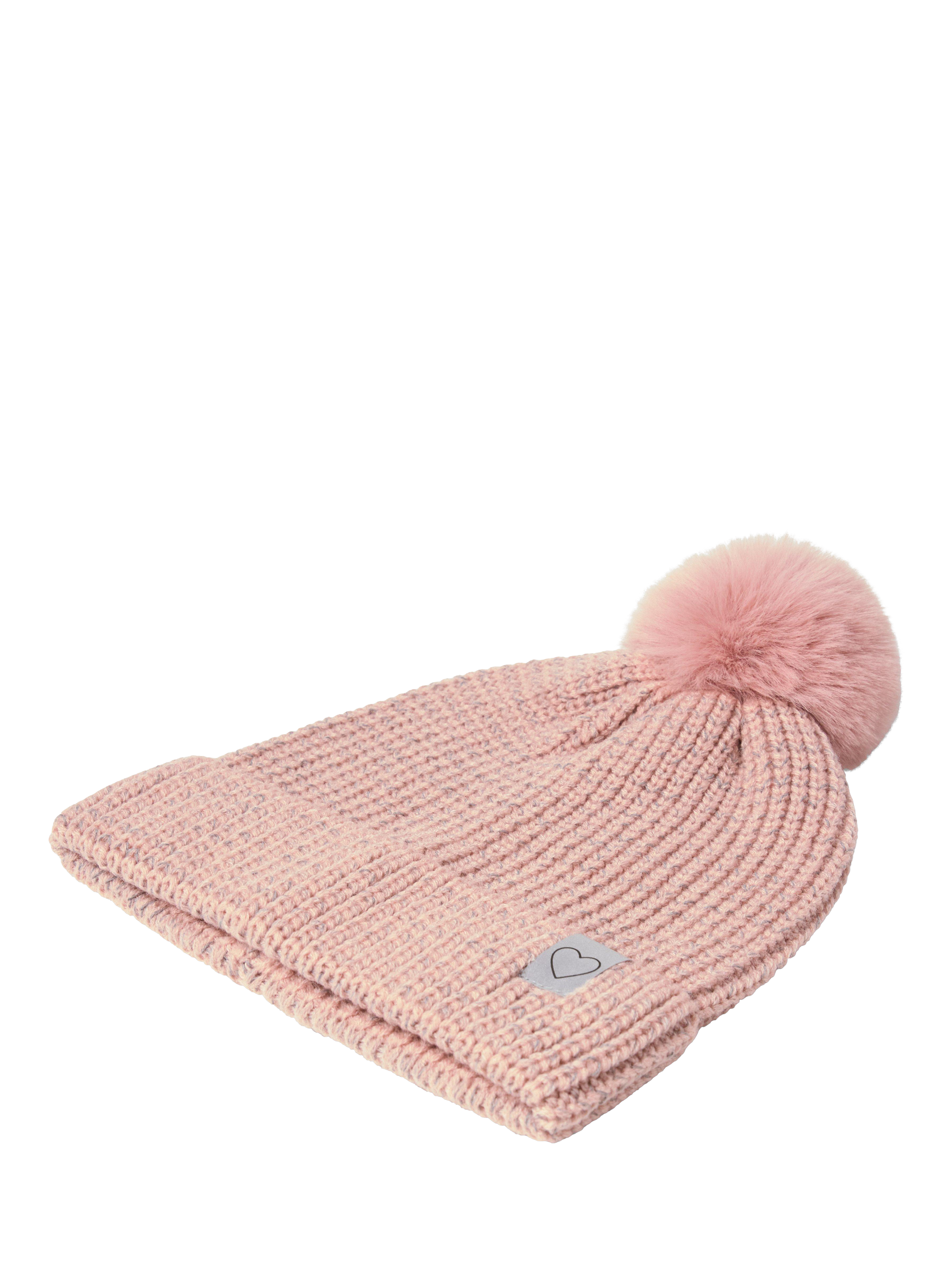 Product image 2 of 3, which shows Lindex Kids' Knitted Bobble Hat, Dusty Pink, 5-7 years