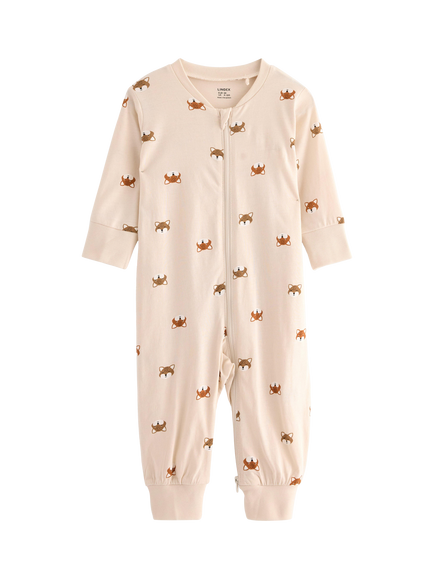 Lindex Baby Fox Jersey Sleepsuit, Light Beige, Light Beige