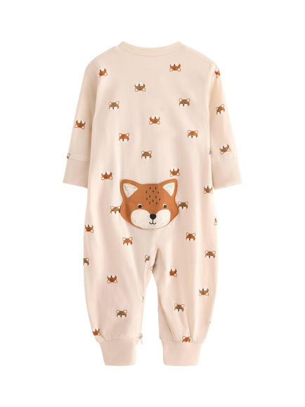 Lindex Baby Fox Jersey Sleepsuit, Light Beige - view 2, Light Beige