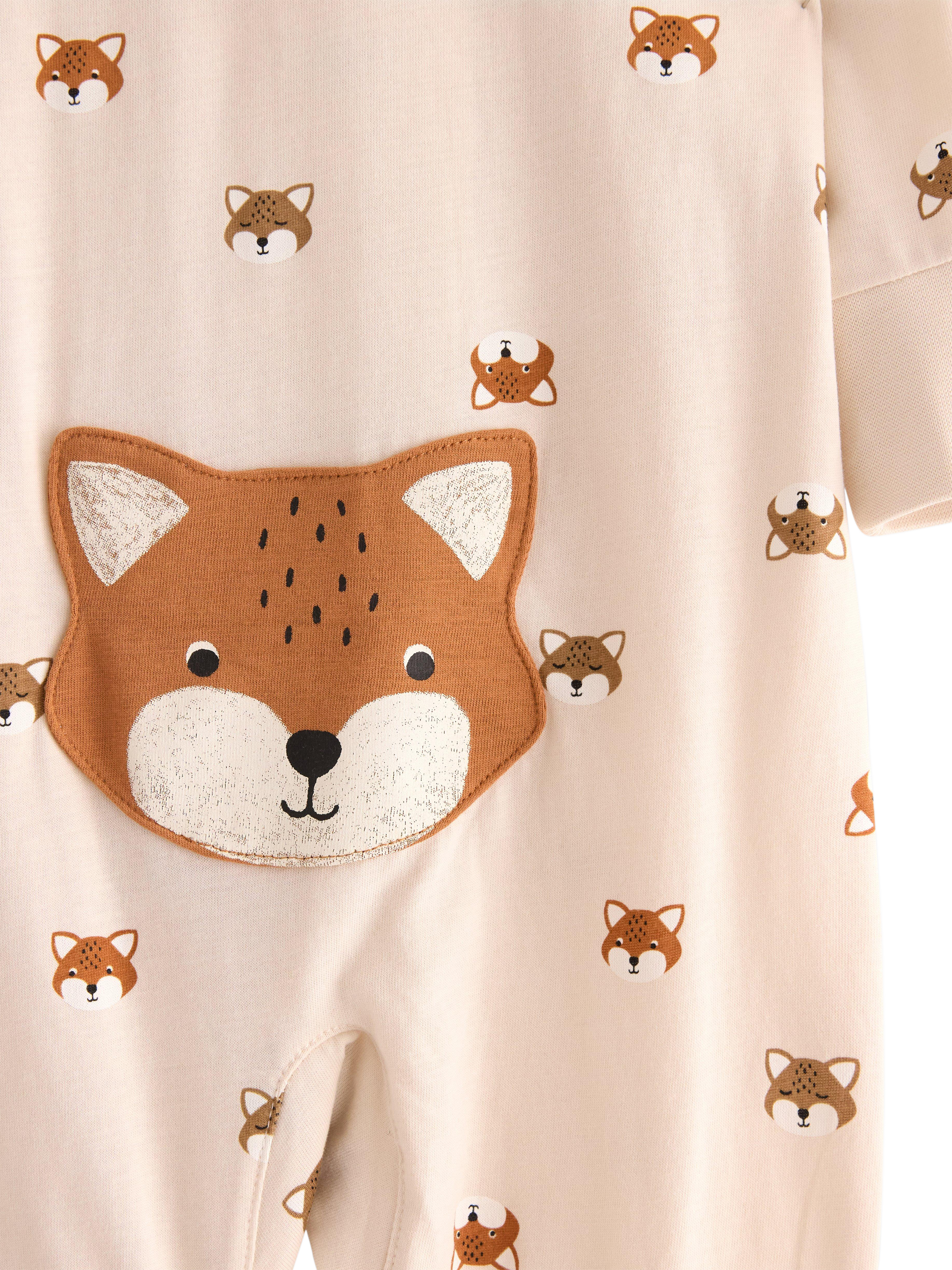 Product image 3 of 3, which shows Lindex Baby Fox Jersey Sleepsuit, Light Beige, 3-4 years