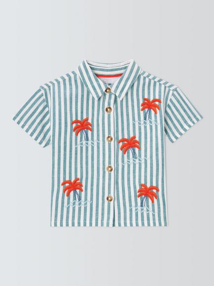 John Lewis Baby Stripe Palm Short Sleeve Shirt, Multi, Multi