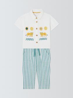 John Lewis Baby Tiger Embroidery Short Sleeve Shirt & Trousers Set, Multi, Multi