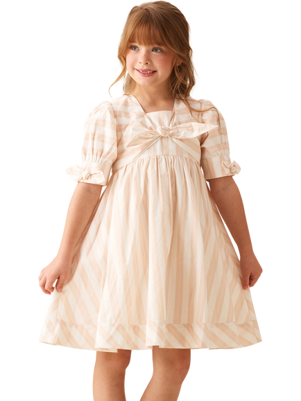 Angel & Rocket Kids' Striped Tie Front Dress, Pink, Pink