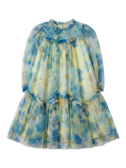 Angel & Rocket Kids' Long Sleeve Floral Ruffle Dress, Yellow - view 2, Yellow
