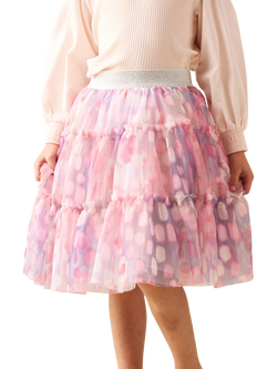 Angel & Rocket Kids' Glitter Waist Printed Mesh Skirt, Pink, Pink