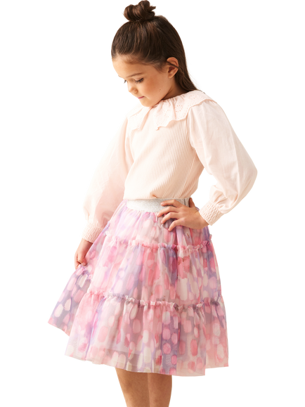 Angel & Rocket Kids' Glitter Waist Printed Mesh Skirt, Pink - view 2, Pink