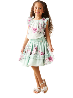 Angel & Rocket Kids' Ruffle Hem Skirt, Green - view 2, Green