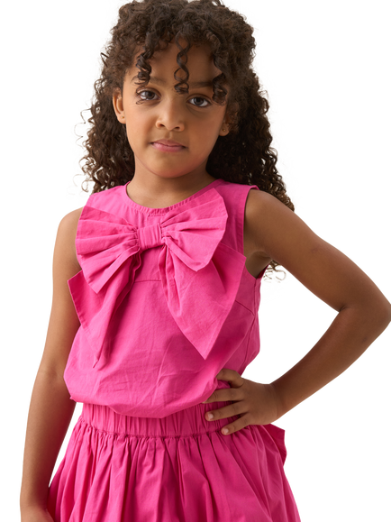 Angel & Rocket Kids' Cotton Bow Shell Top, Pink - view 2, Pink