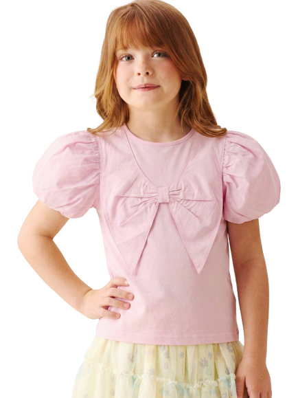 Angel & Rocket Kids' Bow Front Puff Sleeve Top, Pink, Pink