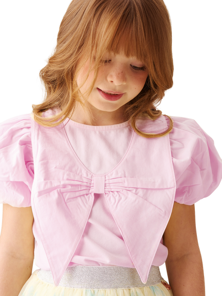 Angel & Rocket Kids' Bow Front Puff Sleeve Top, Pink - view 2, Pink