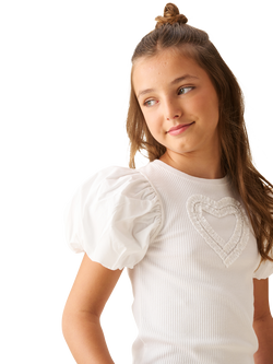 Angel & Rocket Kids' Ruffle Heart Puff Sleeve T-Shirt, White - view 2, White