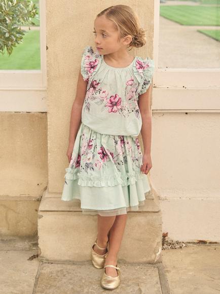 Angel & Rocket Kids' Floral Ruffle Top - view 2, Green