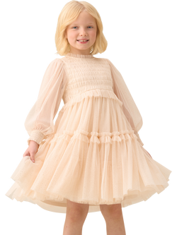 Angel & Rocket Kids' Balloon Sleeve Boho Dress, Ivory, Ivory