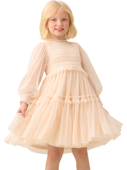 Angel & Rocket Kids' Balloon Sleeve Boho Dress, Ivory, Ivory