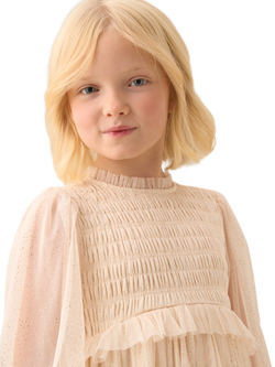 Angel & Rocket Kids' Balloon Sleeve Boho Dress, Ivory - view 2, Ivory