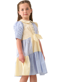 Angel & Rocket Kids' Cotton Patchwork Shirt Dress, Yellow/Blue, Yellow/Blue