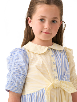 Angel & Rocket Kids' Cotton Patchwork Shirt Dress, Yellow/Blue - view 2, Yellow/Blue