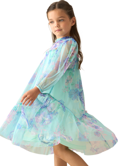 Angel & Rocket Kids' Long Sleeved Mesh Floral Dress, Green - view 2, Green
