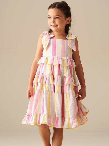 Angel & Rocket Kids' Sleeveless Striped Tiered Midi Dress, Pink/Multi, Pink/Multi