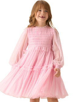 Angel & Rocket Kids' Balloon Sleeve Dress, Pink, Pink