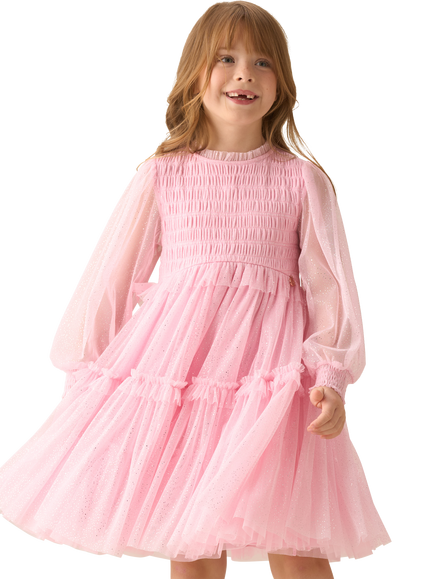 Angel & Rocket Kids' Balloon Sleeve Dress, Pink, Pink