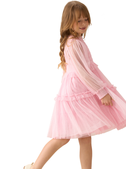 Angel & Rocket Kids' Balloon Sleeve Dress, Pink - view 2, Pink