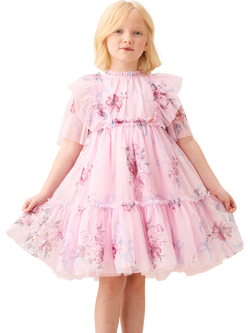 Angel & Rocket Kids' Short Sleeve Floral Mesh Dress, Pink, Pink