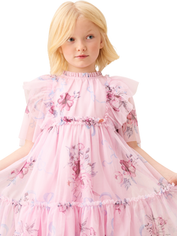 Angel & Rocket Kids' Short Sleeve Floral Mesh Dress, Pink - view 2, Pink