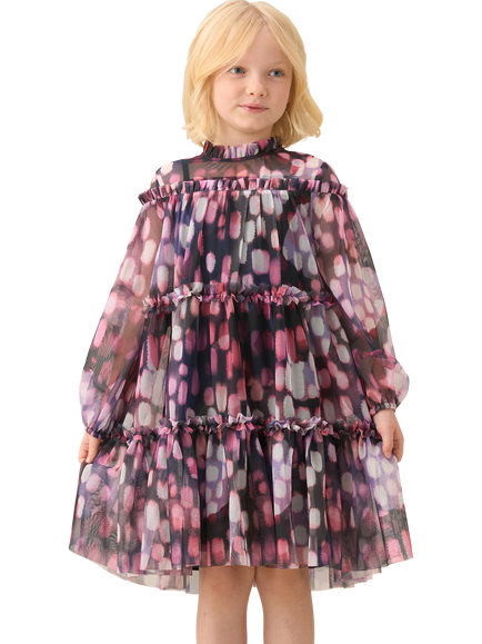 Angel & Rocket Kids' Long Sleeved Print Swing Mesh Dress, Purple, Purple