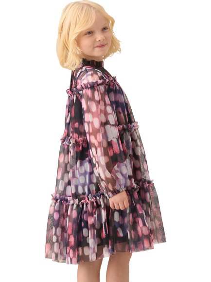Angel & Rocket Kids' Long Sleeved Print Swing Mesh Dress, Purple - view 2, Purple