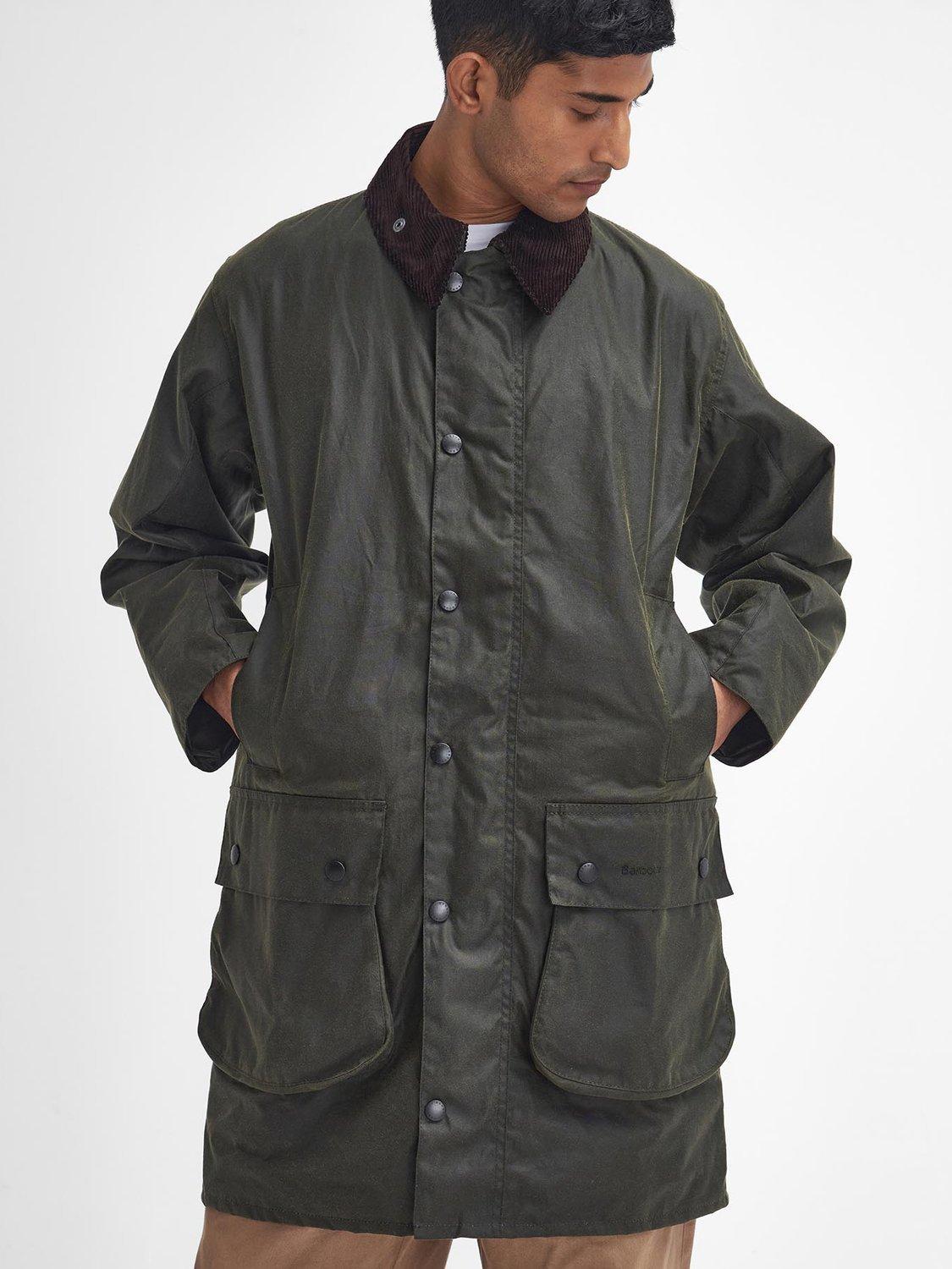 Product image 4 of 9, which shows Barbour Border Long Waxed Jacket, Archive Olive, 40R