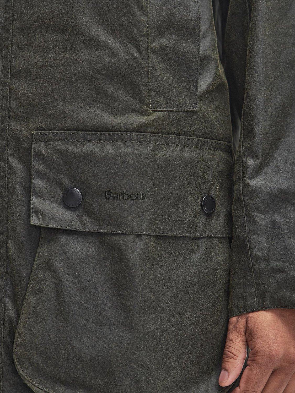 Product image 6 of 9, which shows Barbour Border Long Waxed Jacket, Archive Olive, 40R