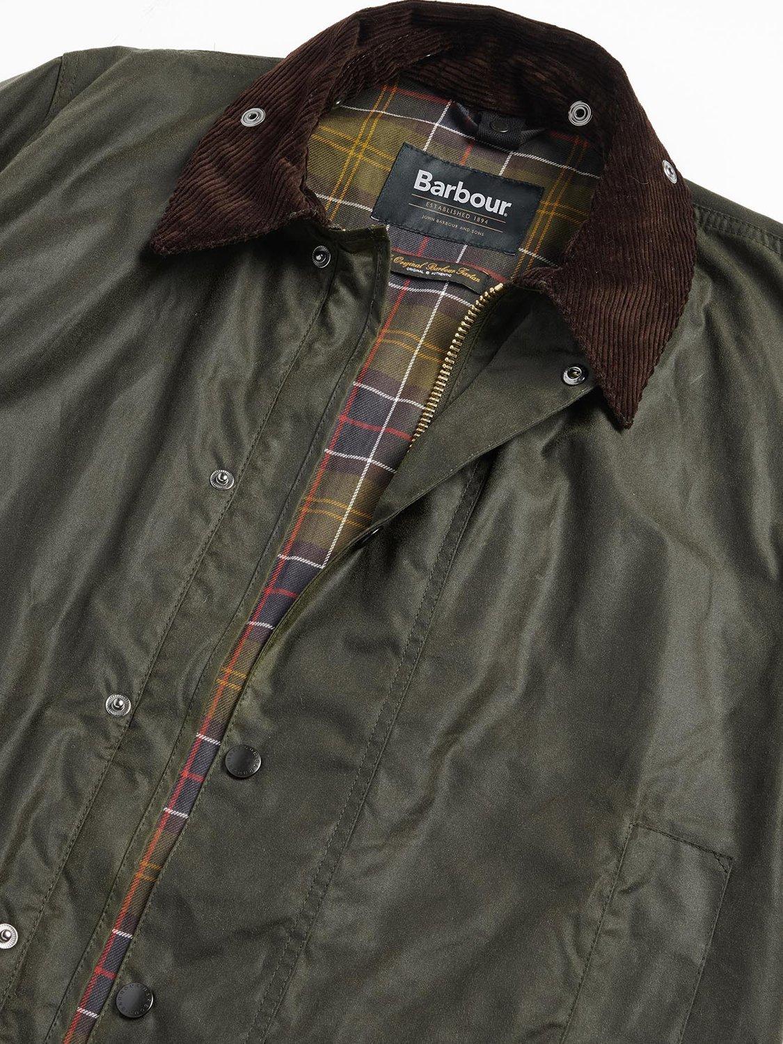 Product image 7 of 9, which shows Barbour Border Long Waxed Jacket, Archive Olive, 40R