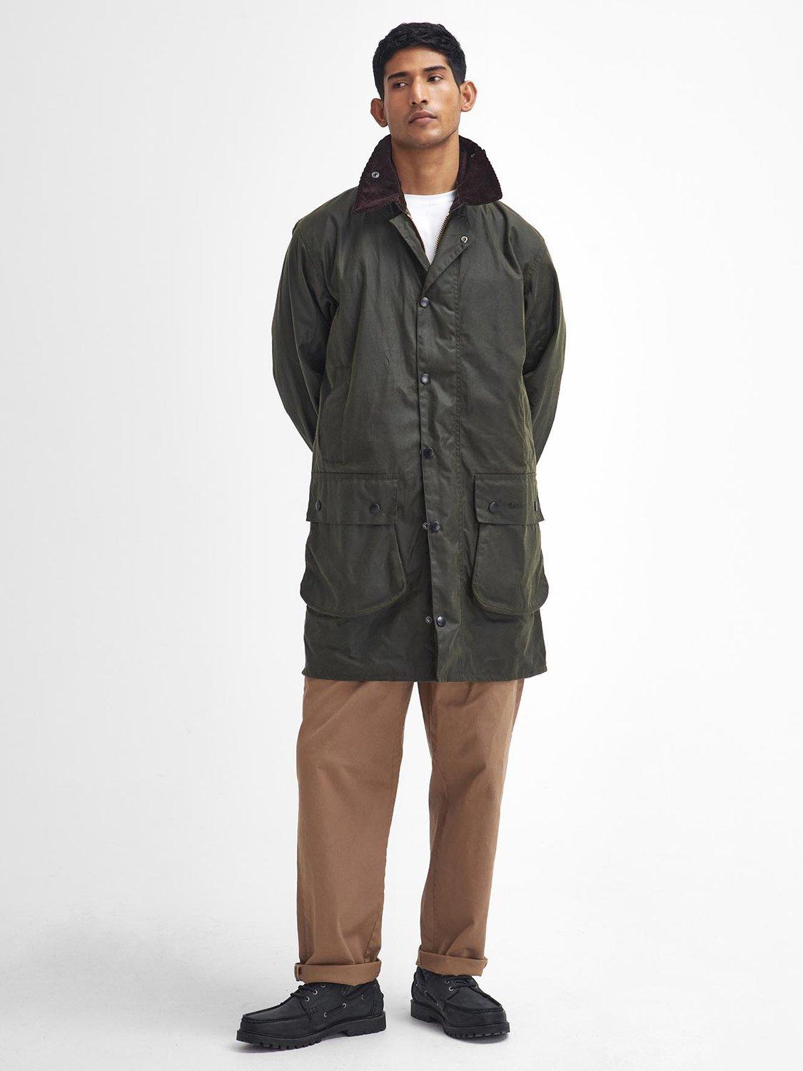 Product image 8 of 9, which shows Barbour Border Long Waxed Jacket, Archive Olive, 40R