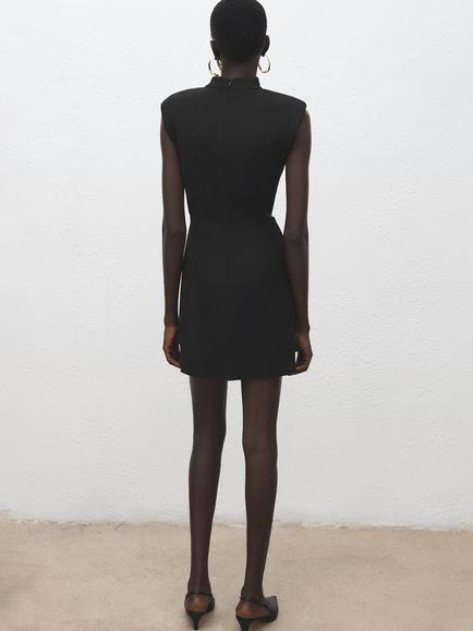 Mango Vane Waist Detail Mini Dress, Black - view 2, Black