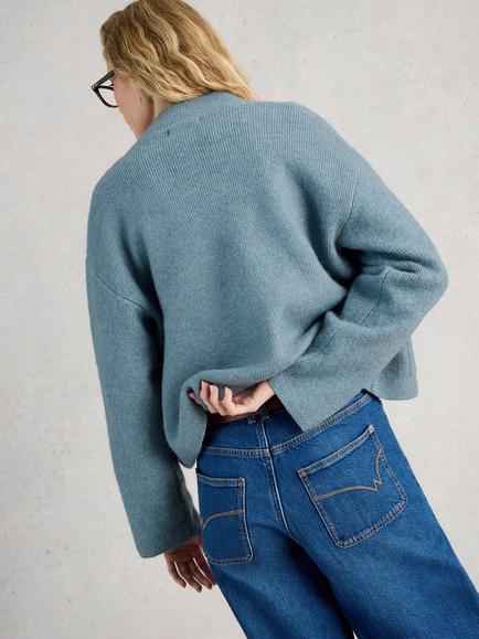White Stuff Margot High Neck Cardigan - view 2, Blue