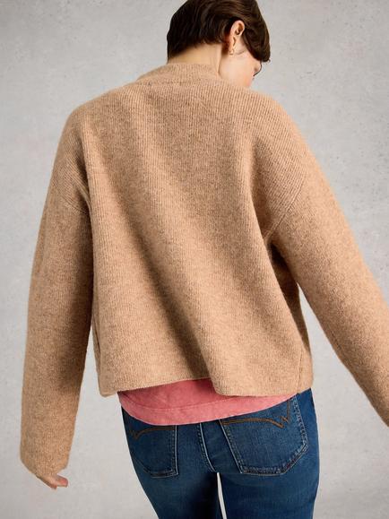 White Stuff Margot High Neck Cardigan - view 2, Brown