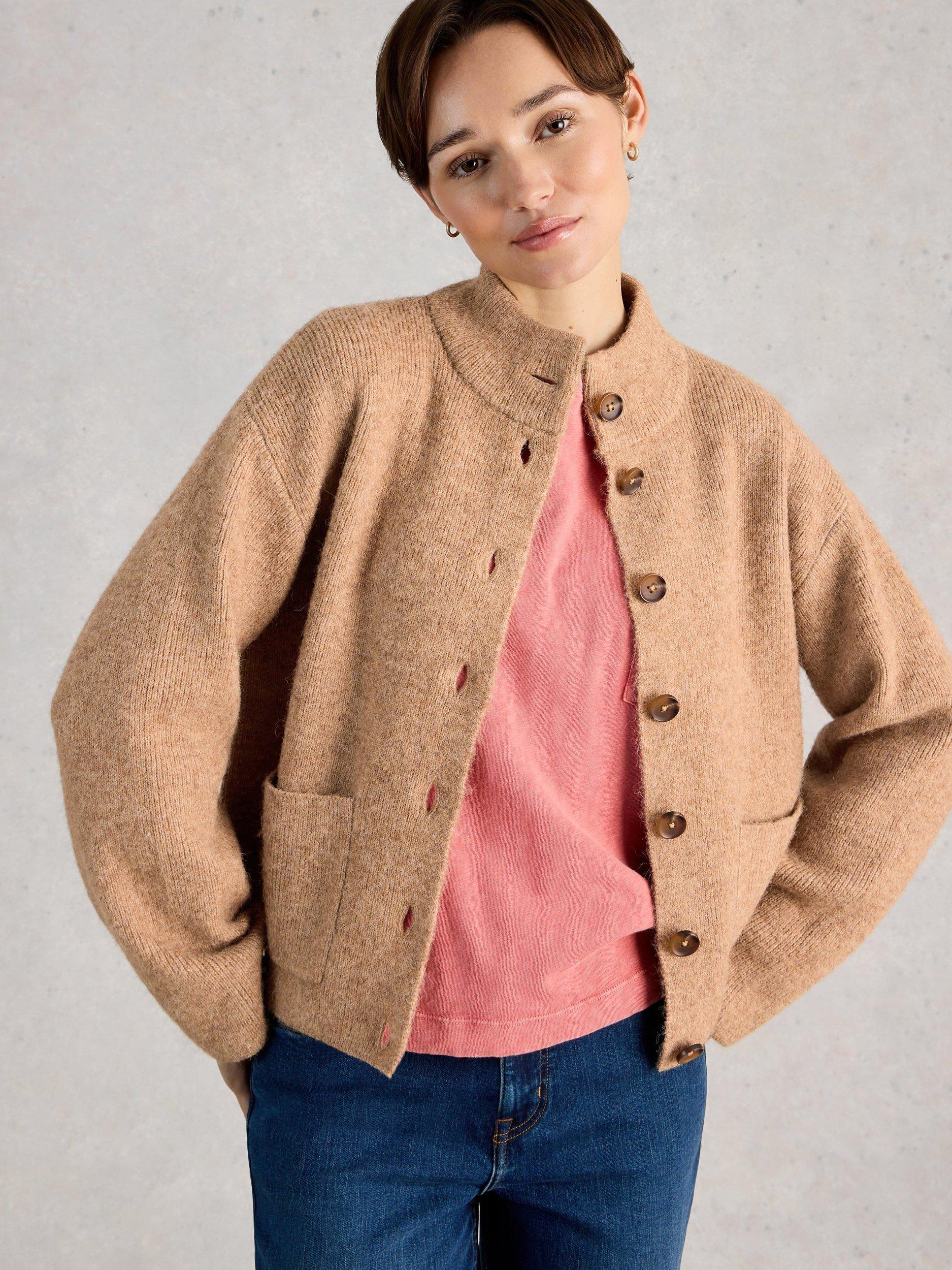 Product image 3 of 6, which shows White Stuff Margot High Neck Cardigan, Brown, 6