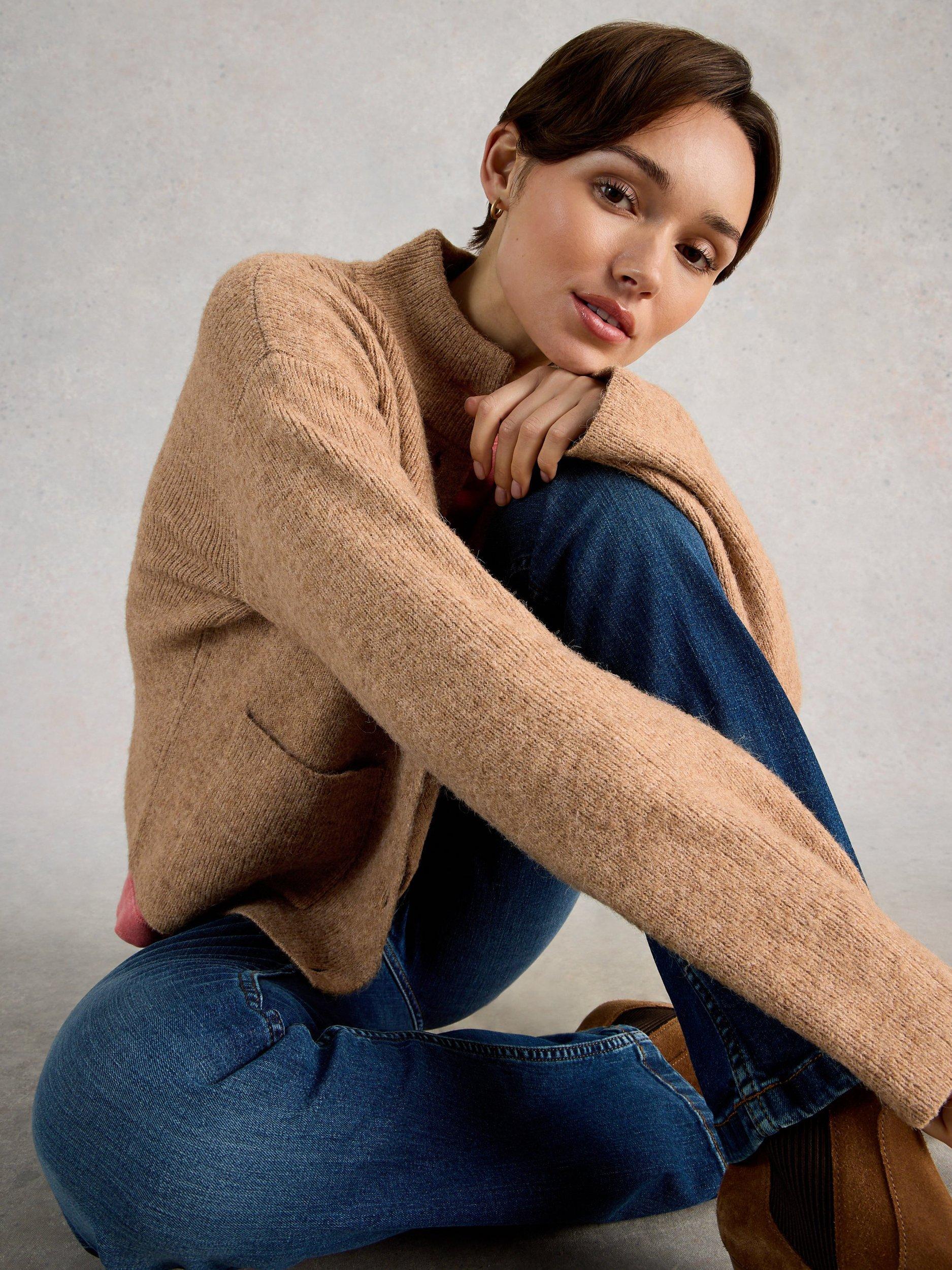 Product image 4 of 6, which shows White Stuff Margot High Neck Cardigan, Brown, 6