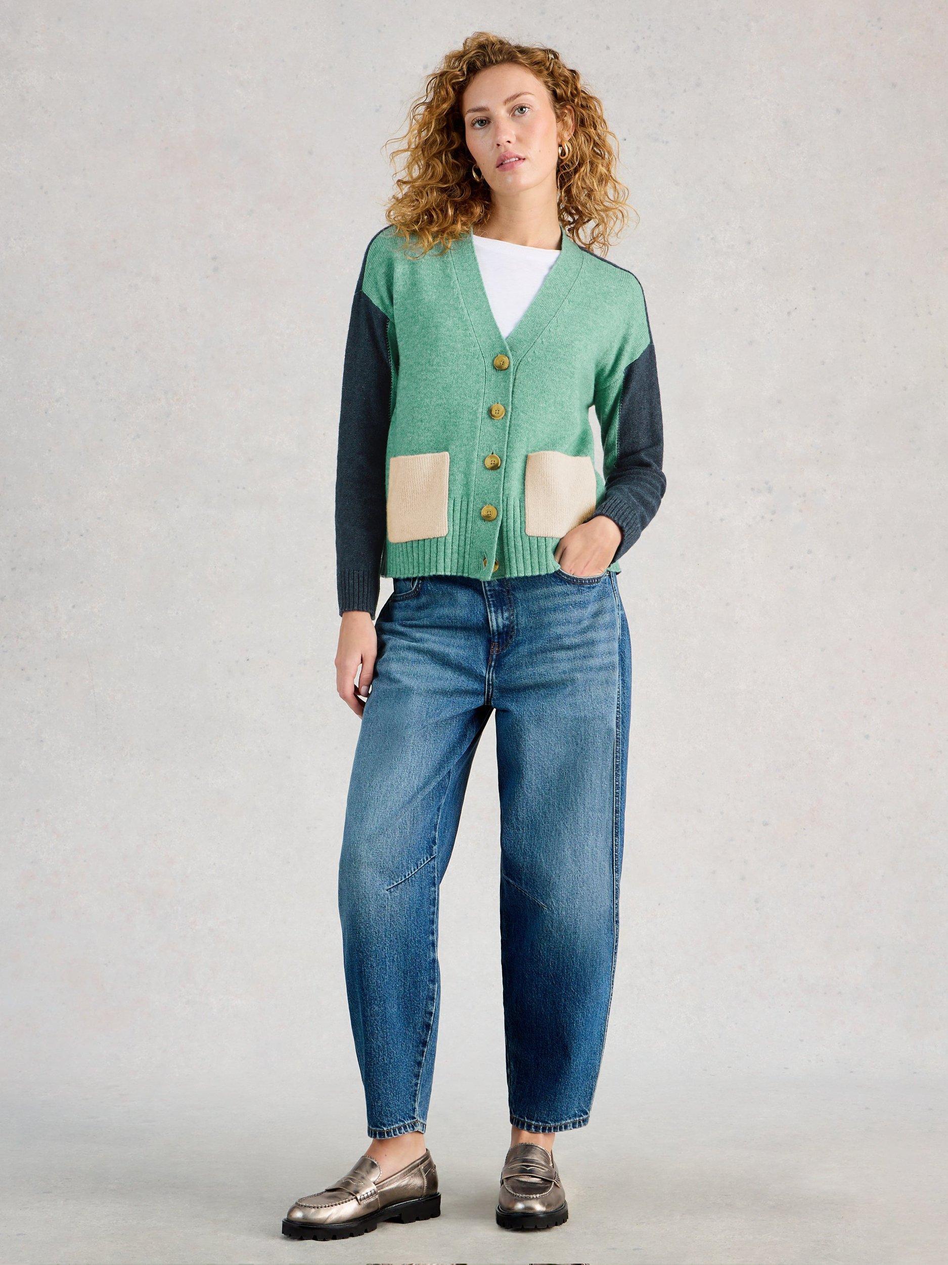 Product image 1 of 6, which shows White Stuff Mary Colour Block Wool Blend Cardigan, Green/Multi, 6