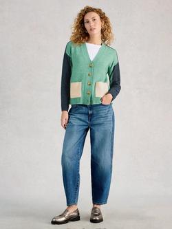 White Stuff Mary Colour Block Wool Blend Cardigan, Green/Multi, Green/Multi