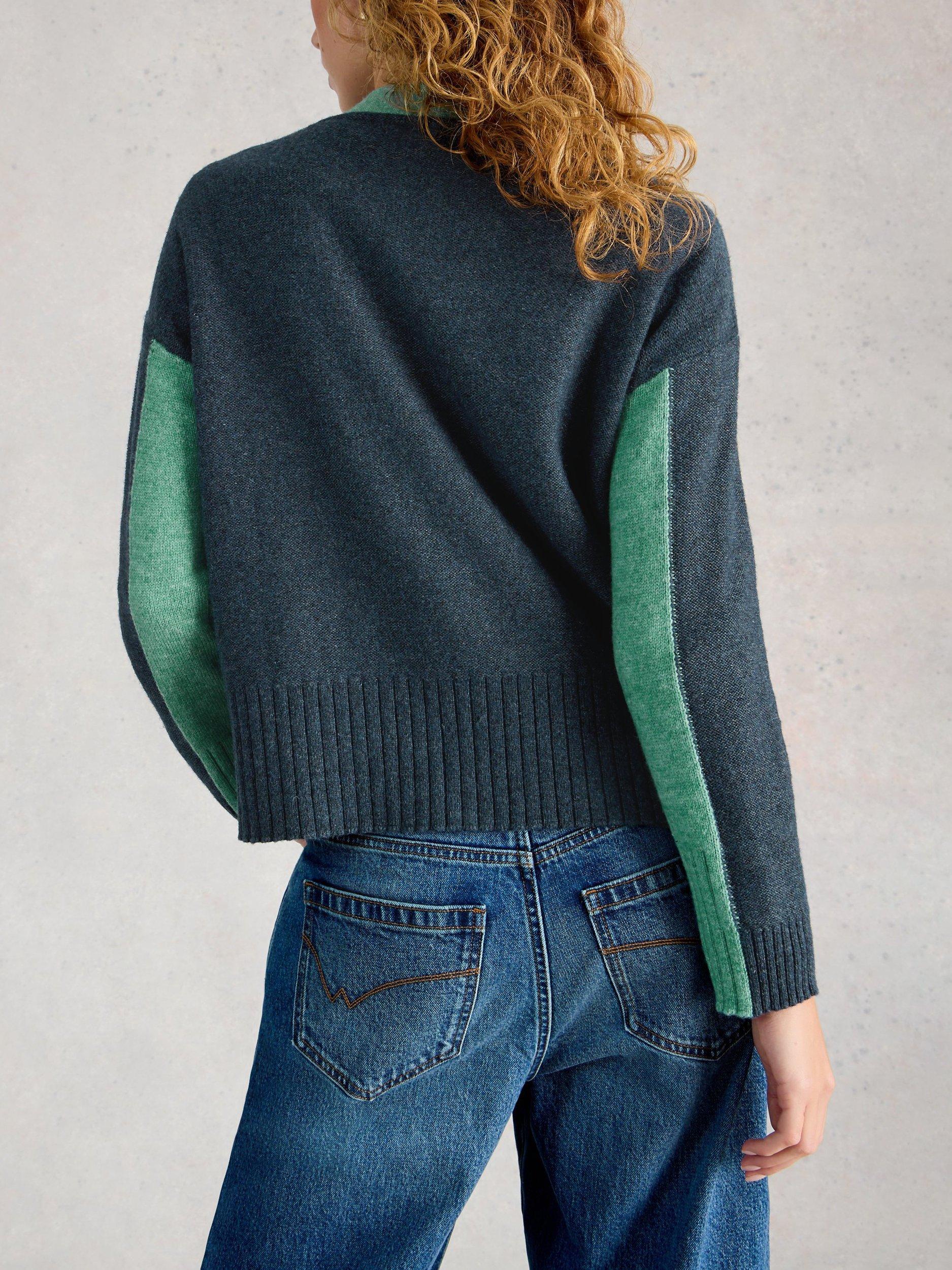 Product image 2 of 6, which shows White Stuff Mary Colour Block Wool Blend Cardigan, Green/Multi, 6