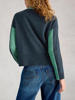 White Stuff Mary Colour Block Wool Blend Cardigan, Green/Multi - view 2, Green/Multi